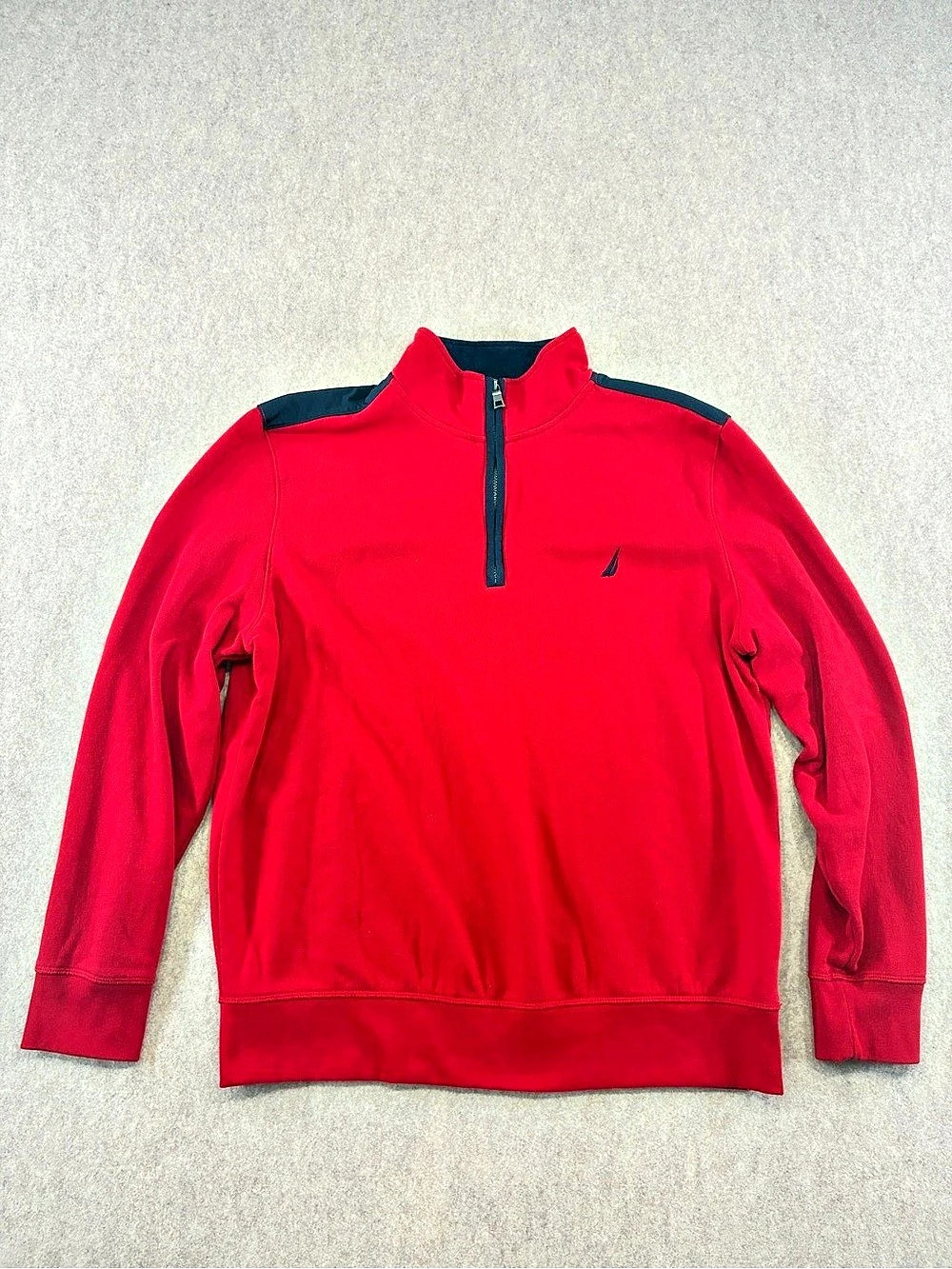Nautica Men's Red/Navy Colorblock 1/4 Zip Mock Neck Sweatshirt XL